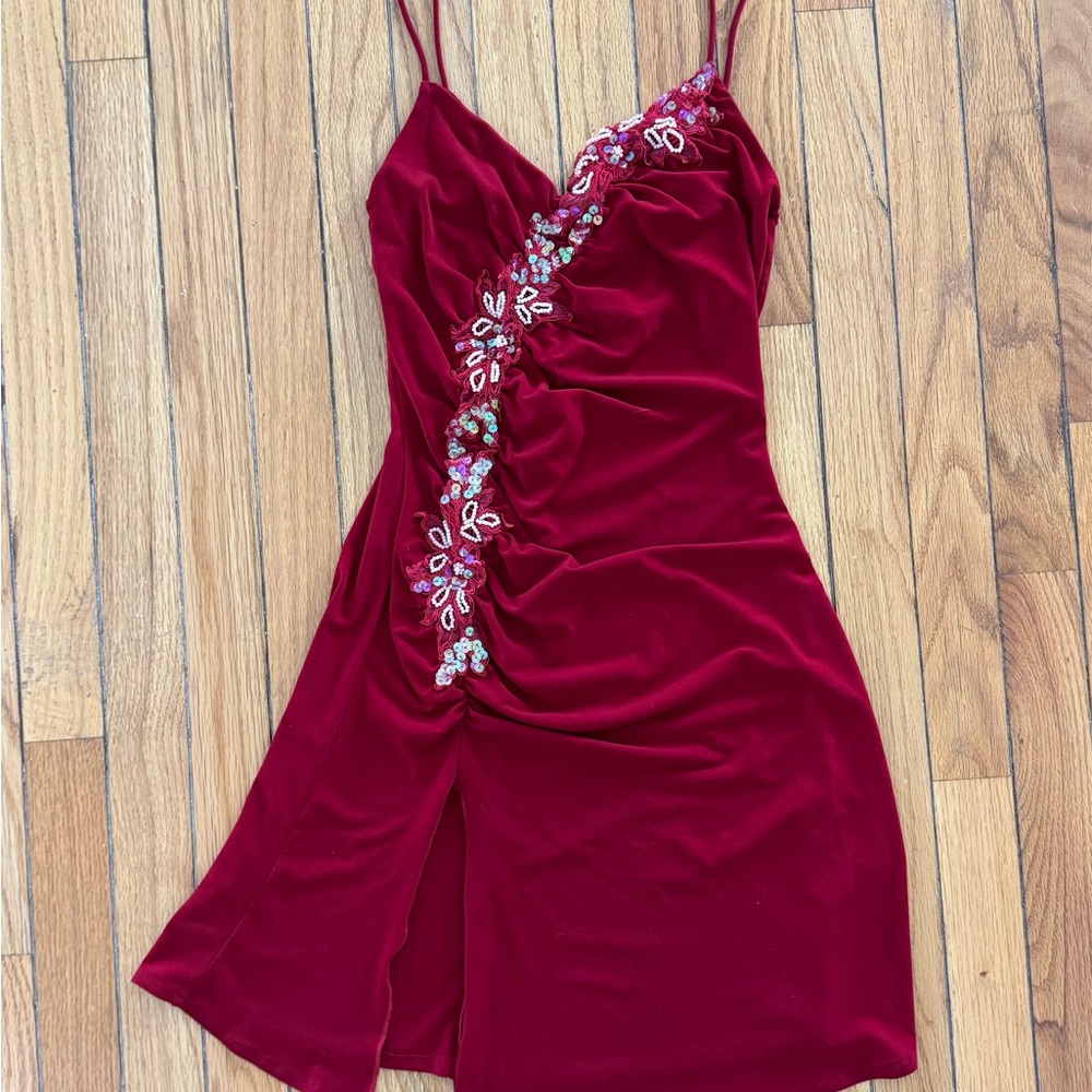 Versace Red Embellished Mini Slip Dress